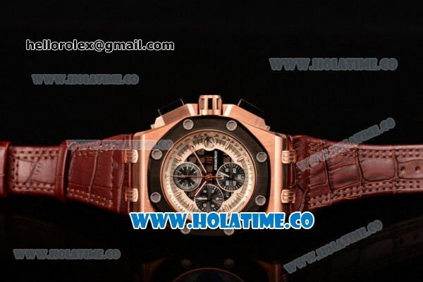 Audemars Piguet Rubens Barrichello Chrono Miyota Quartz Rose Gold Case with PVD Bezel Stick Markers and White/Black Skeleton Dial (EF) - Click Image to Close